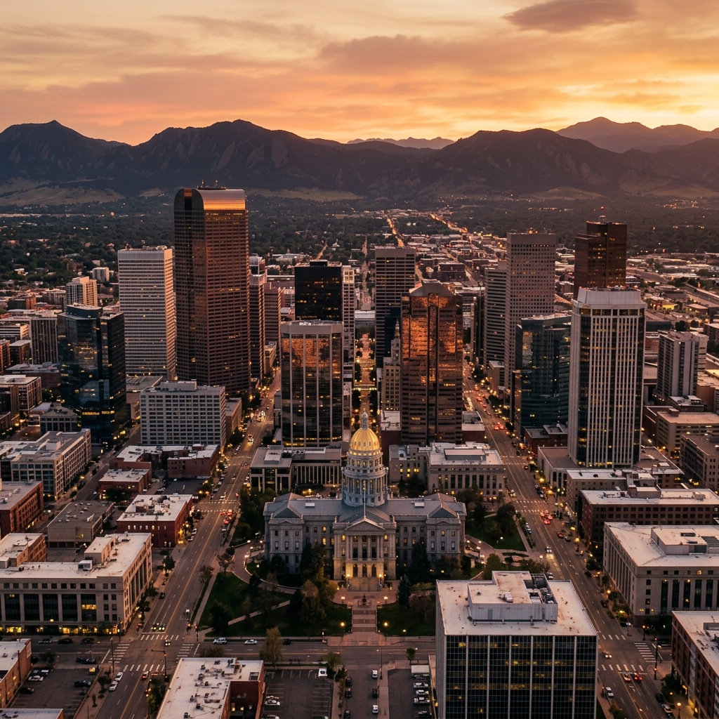 Denver skyline at sunset