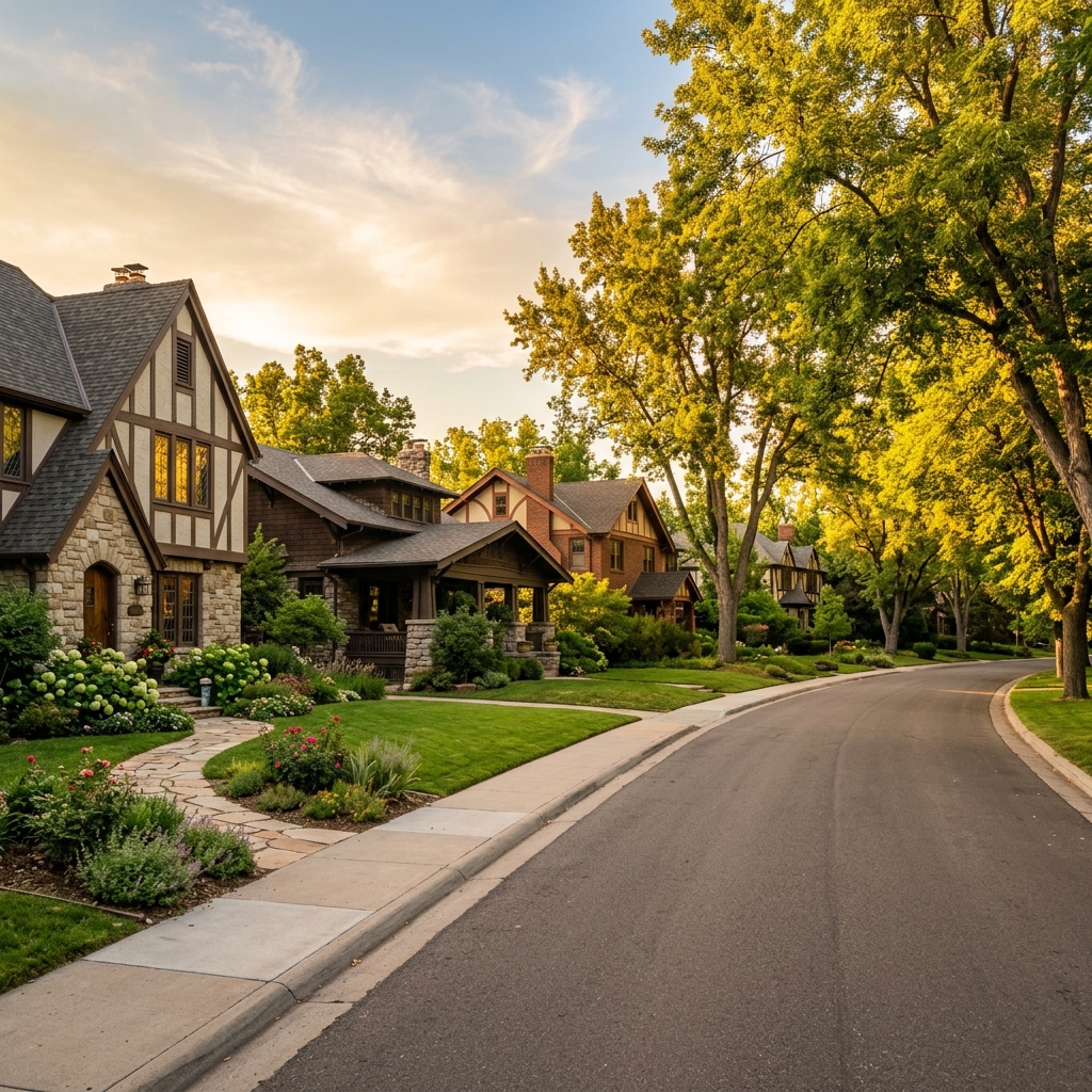 Denver neighborhood street at golden hour